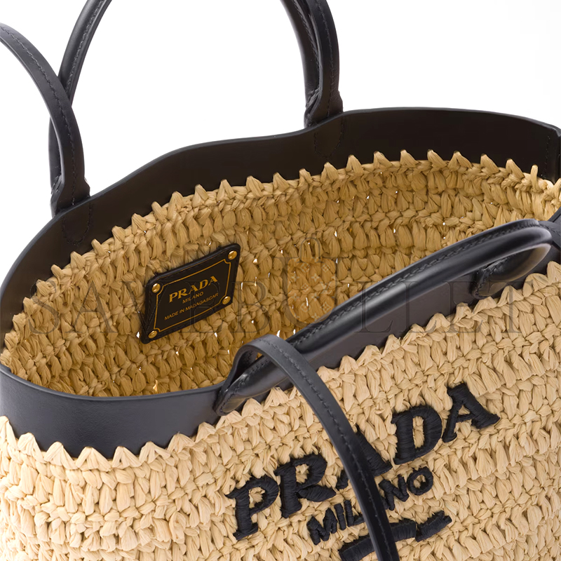 Pra*a small crochet and leather tote bag 1bg500 (26*25*14cm)